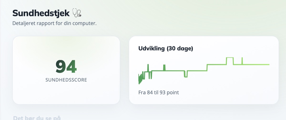 Sundhedsscore og udvikling over 30 dage